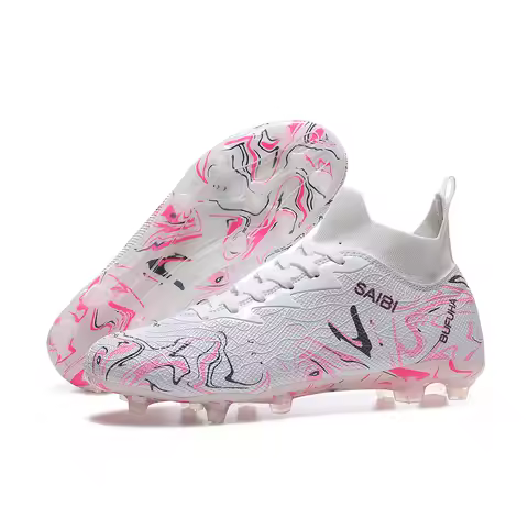 High-top football boots with long FG studs and TF studs,suitable for both men and women,featuring breathable and non-slip design