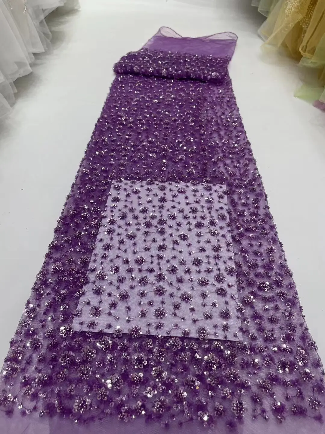 

African Nigerian SYJ-13028826 Tulle beads Lace Fabric High Quality With Embroidery Dresses Sewing Sequins