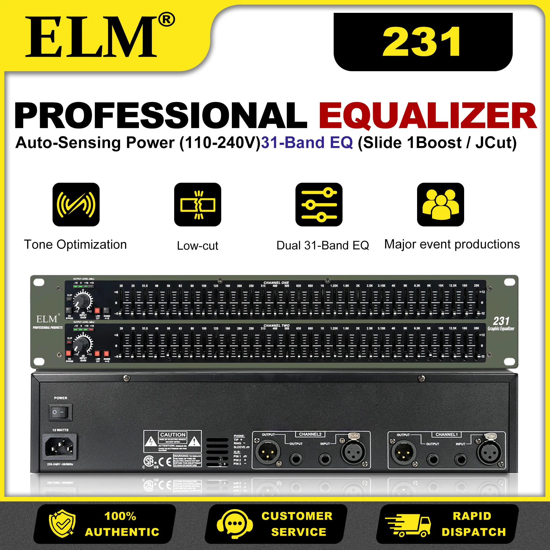 

Графический эквалайзер 231 Dual с 31 полосой, 1/3 октавы, XLR TRS, сбалансированный вход/выход, ±12 дБ, с функциями Boost/Cut и переключателем Bypass для PA-систем, студий и живого звука