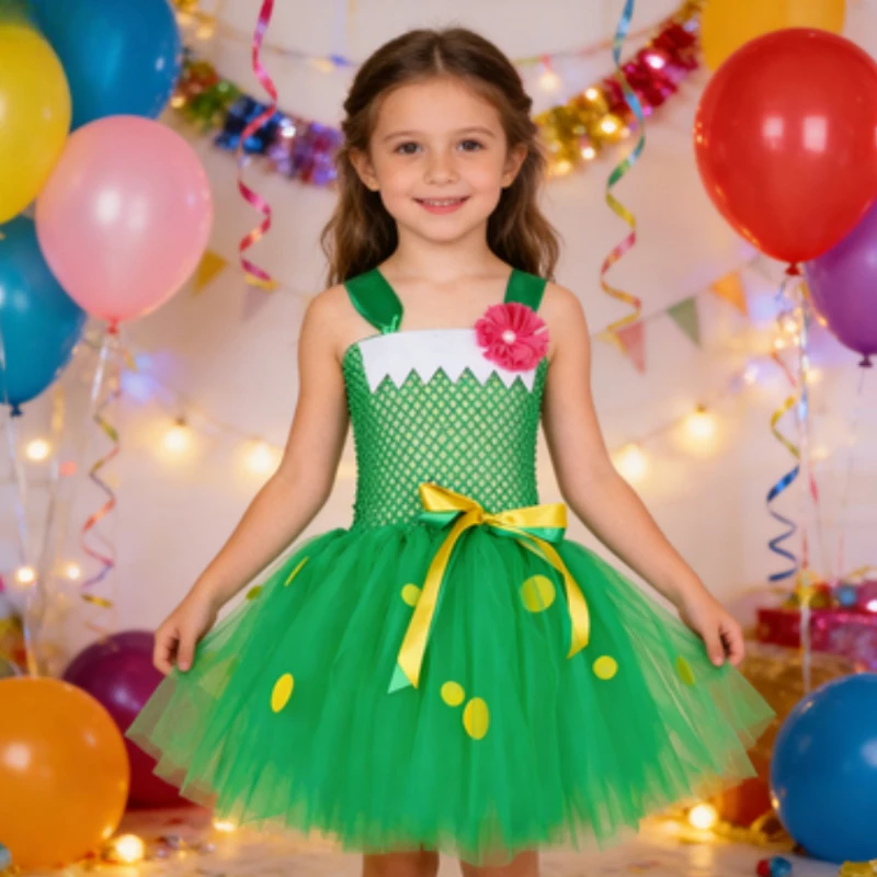 

Green Dragon Dinosaur Costume Kids Fancy Tutu Dress with Wings Toddler Girls Halloween Carnival Party Animal Dress Up Clothes