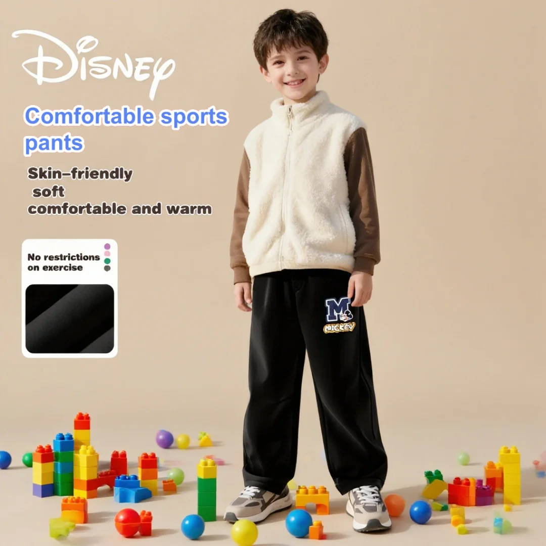 

Disney Children Windproof Pants Mickey Minnie Print Sports Trousers Kids Cold-resistant Sweatpants Lightweight Soft Trousers