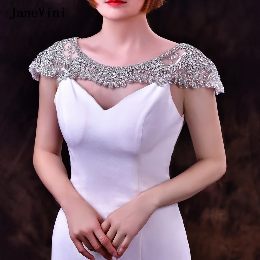 JaneVini 2023 Luxury Rhinestone Bridal Shoulder Chain Sparkle Full Crystal Prom Party Necklace Jewelry Wedding Dress Accessories