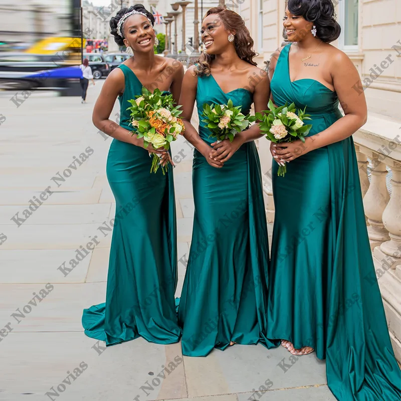 Hot Pink Long Mermaid Bridesmaid Dresses With Side Skirt Sexy One Shoulder Cheap Satin Party Gowns for Wedding Customized