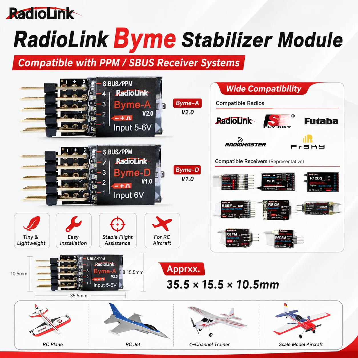 Radiolink Byme-A Byme-D Flight Controller Mini FC 3/5 Flight Mode with Gyro 3D for RC Fixed Wing Jet Airplane Straight Wing Part