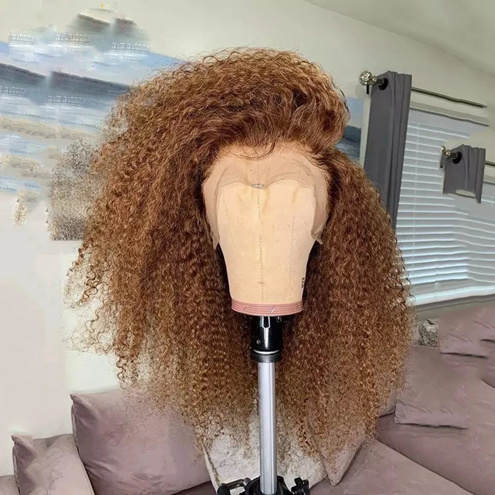 

Preplucked 26Inch Long 180Density Brown Blonde Kinky Curly Soft Deep Lace Front Wigs For Women With Baby Hair Glueless Daily
