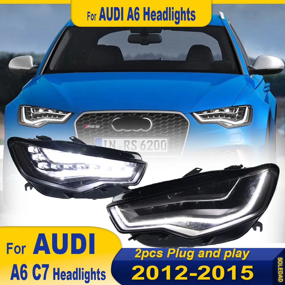 LED HeadLamps For Audi A6L C7 2012 2013 2014 2015 Upgrade Modified Headlights Dynamic Turn Signal Lamp Brake DRL Car Accessories