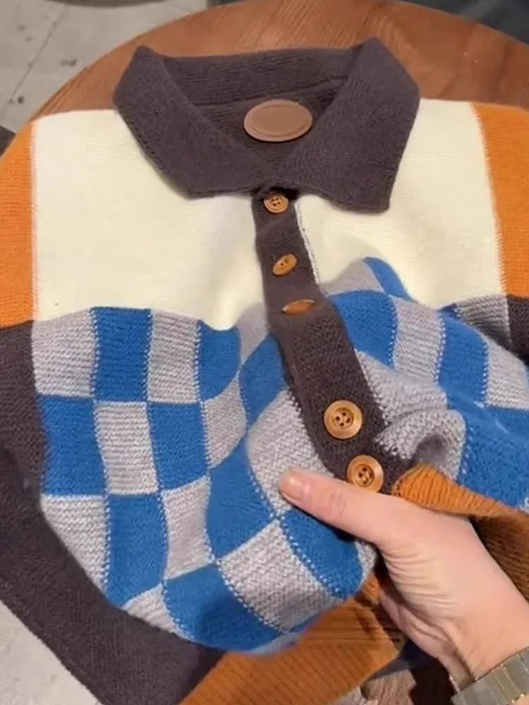 Comfortabel Faionable Vintage gebreide trui met één knop Lang Sve Wool Camere Open vest Kleur Blo Dames Regular Fi...