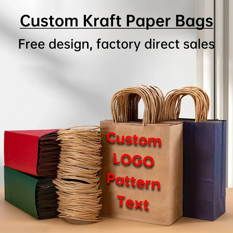 Kraft paper bag tote bag custom printed logo brown Personalized coffee takeaway white disposable packaging bag Gift bag