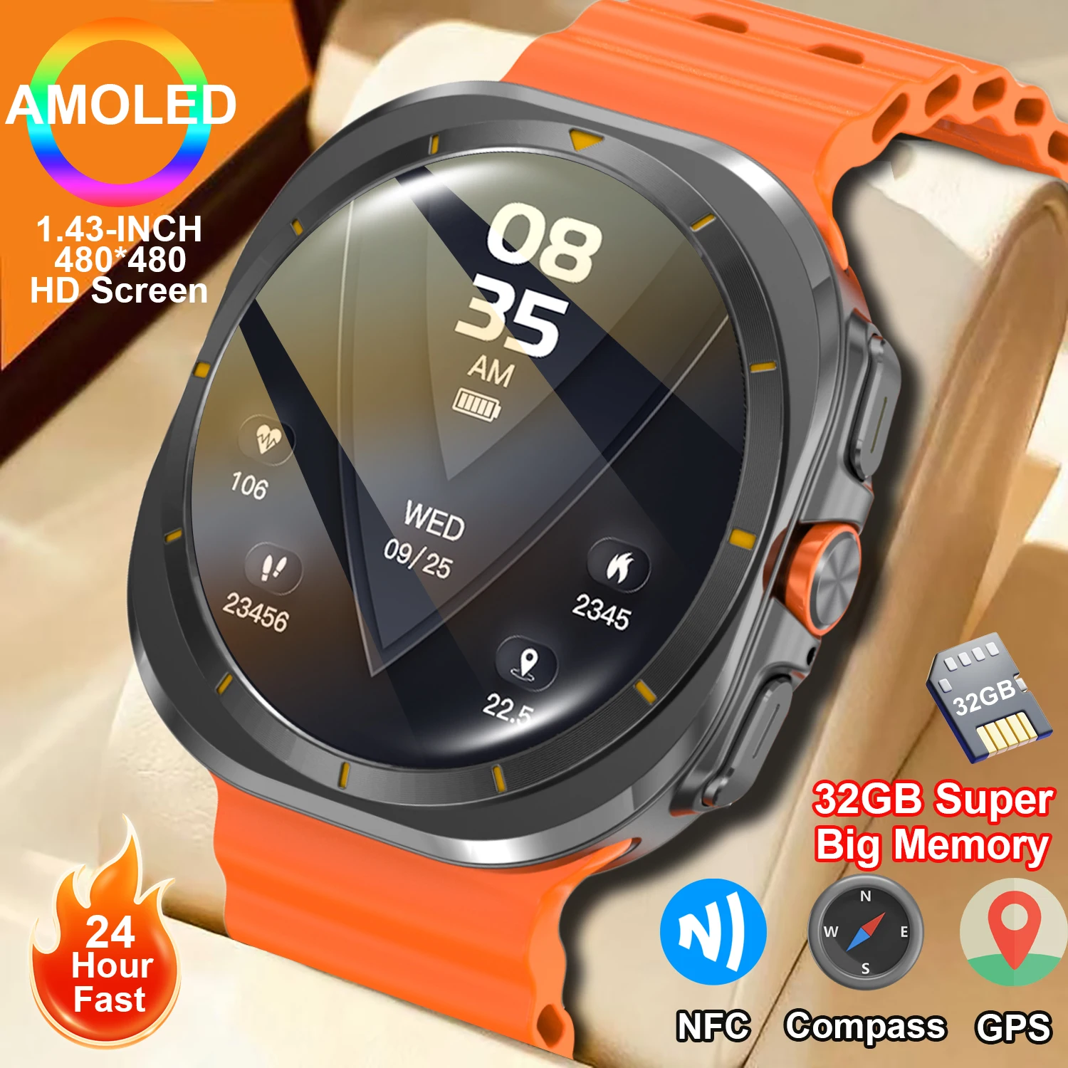 NEW Smartwatch AMOLED Screen DT Ultra Watch 47mm Sport 4GB BT Call Compass Series 7 NFC Watches for Samsung Galaxy Apple Xiaomi