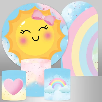 Rainbow Arch Wall Chiara ฉากหลังซันไชน์ทารกแรกเกิดอาบน้ำ Rounc วงกลมพื้นหลังการถ่ายภาพหัวใจเมฆกระบอกครอบคลุม