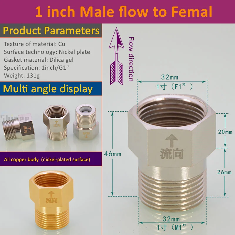 LUFAA 1/2; 3/4;1; BSP Innengewinde Außengewinde Messing Vertikalhubfeder Rückschlagventil Einweg-Rückschlagventil for Wasser 1PC (Color : 3/4, Size : Male to Male