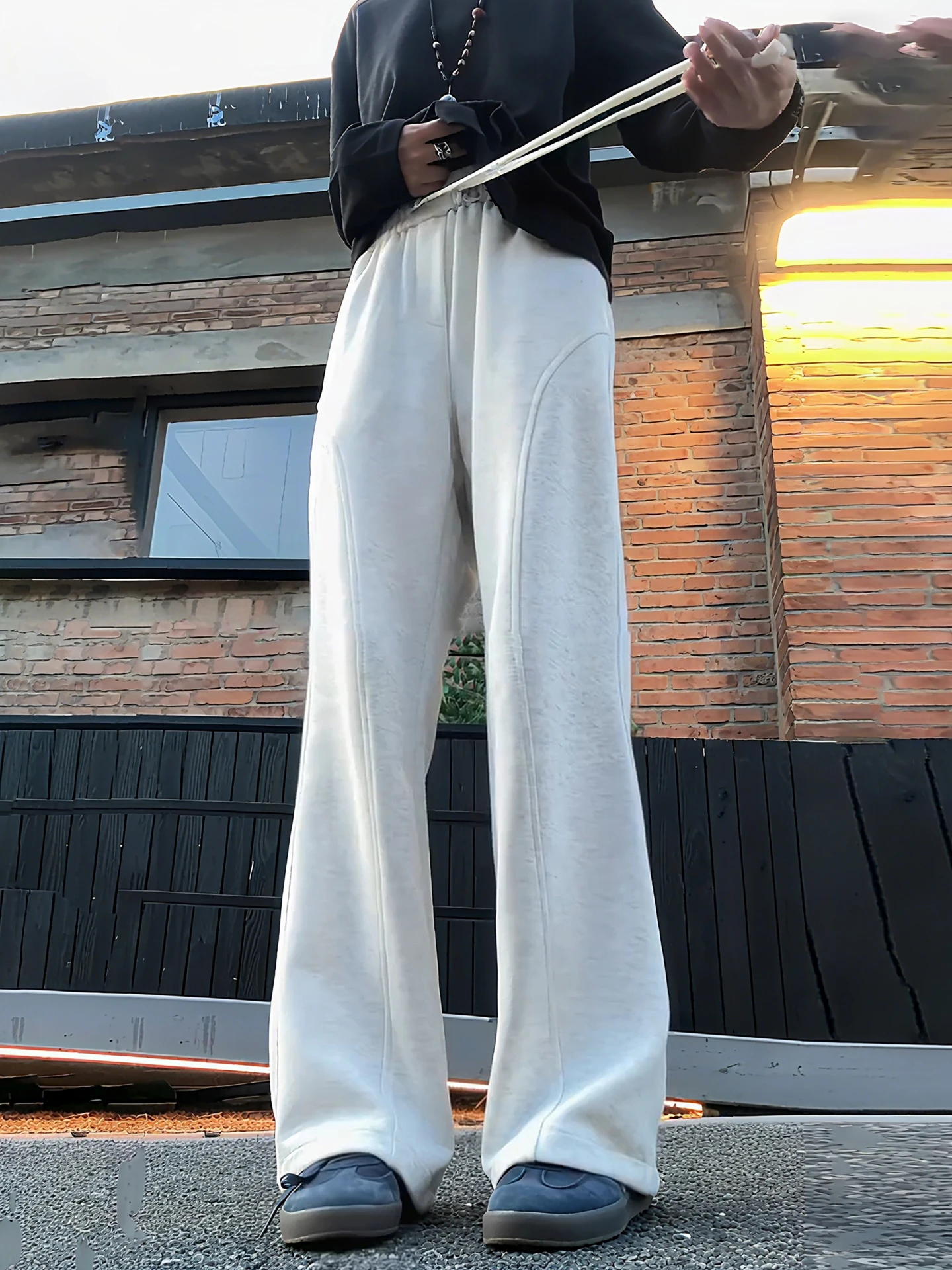 

Мужские спортивные брюки-чинос белого цвета с боковыми разрезами, осенние, плотные, струящиеся, в американском стиле, длинные, прямого кроя