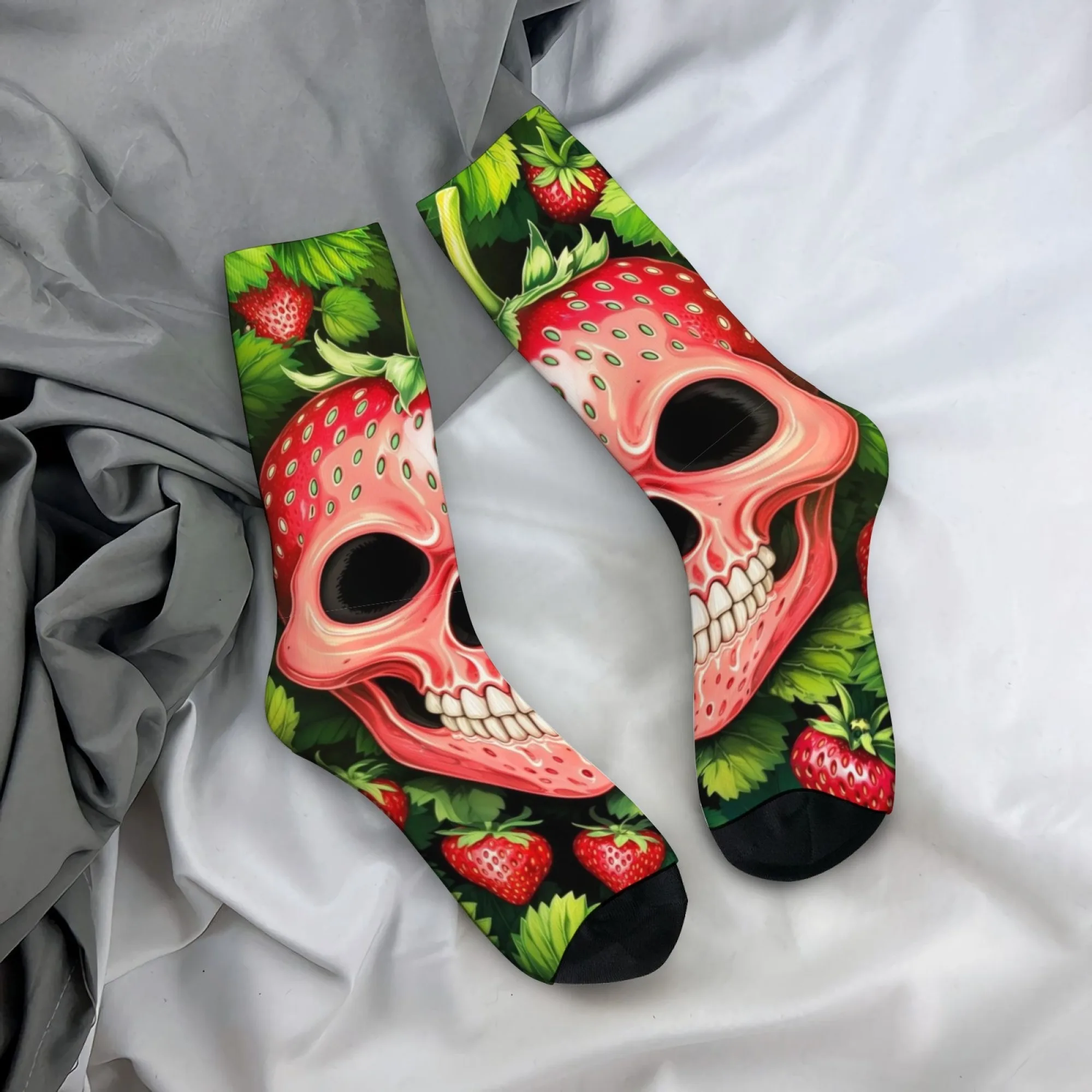 

Мужские носки с клубничным черепом в стиле Харадзюку, новинка, забавные носки Happy Crew, дышащие противоскользящие носки Crazy Street в стиле хип-хоп