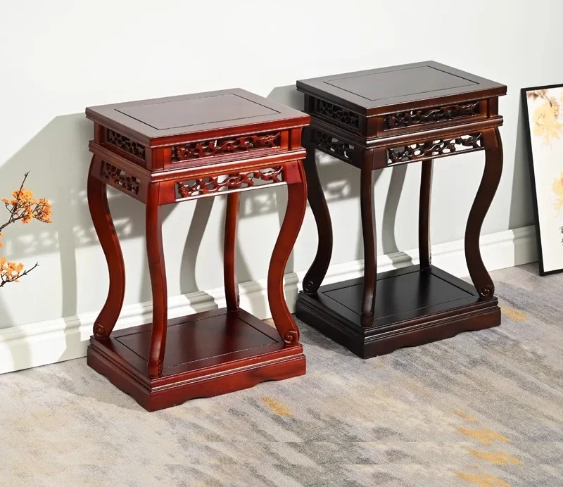 

Flower shelf living room floor-to-ceiling Zen wood new Chinese style antique solid wood flower several strange stone bonsai fish