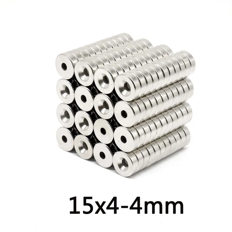 5~300pcs 15x4-4 Strong Rare Earth Magnet NdFeB 15*4 mm Hole 4mm  Round Countersunk Neodymium Magnetic Magnets N35 15*4-4mm