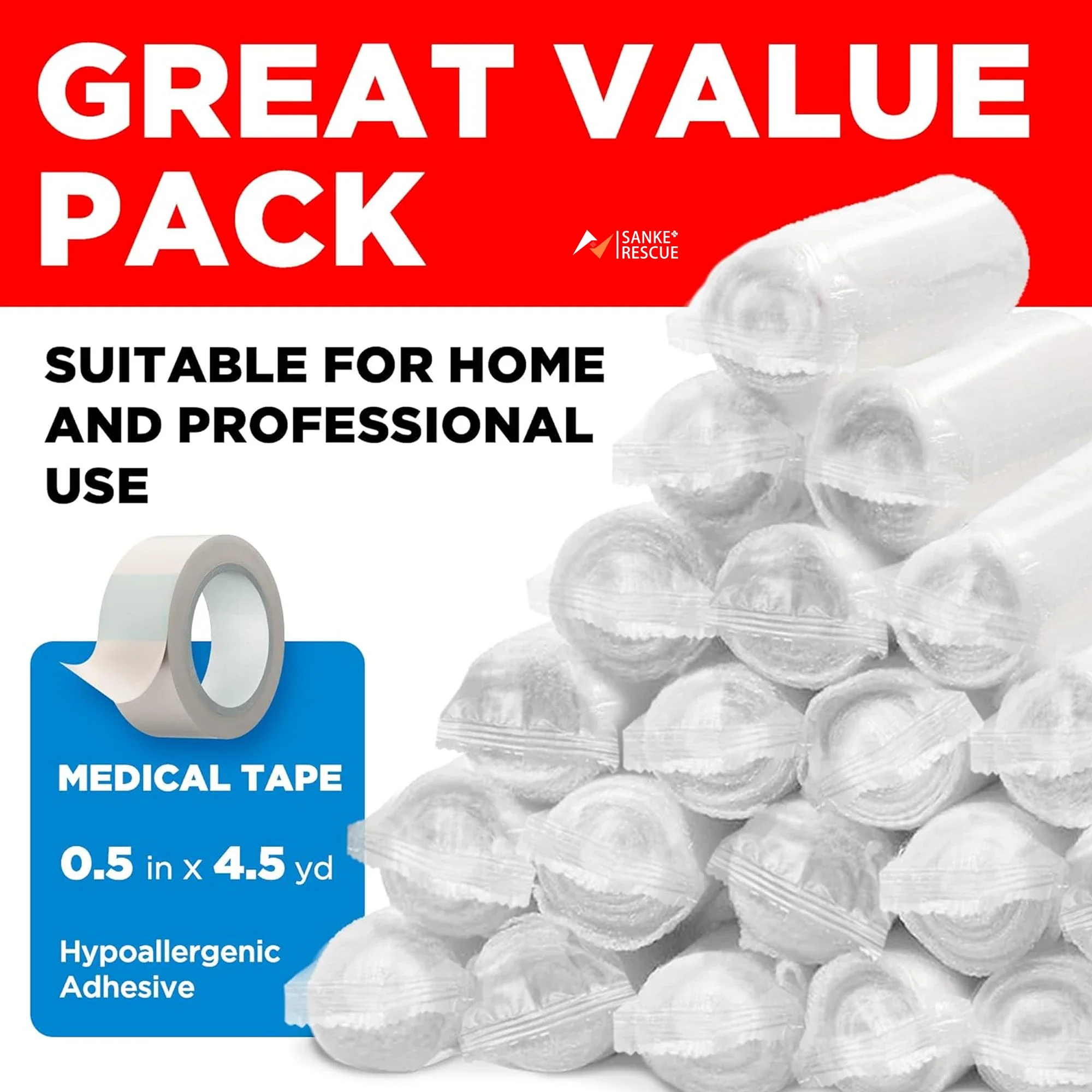 Imagem -02 - Rolos de Gaze Rolados Respiráveis Fita Bônus Primeiros Socorros em Conformidade com as Feridas do Envoltório Premium 34 em x 44 yd 1224 Pack