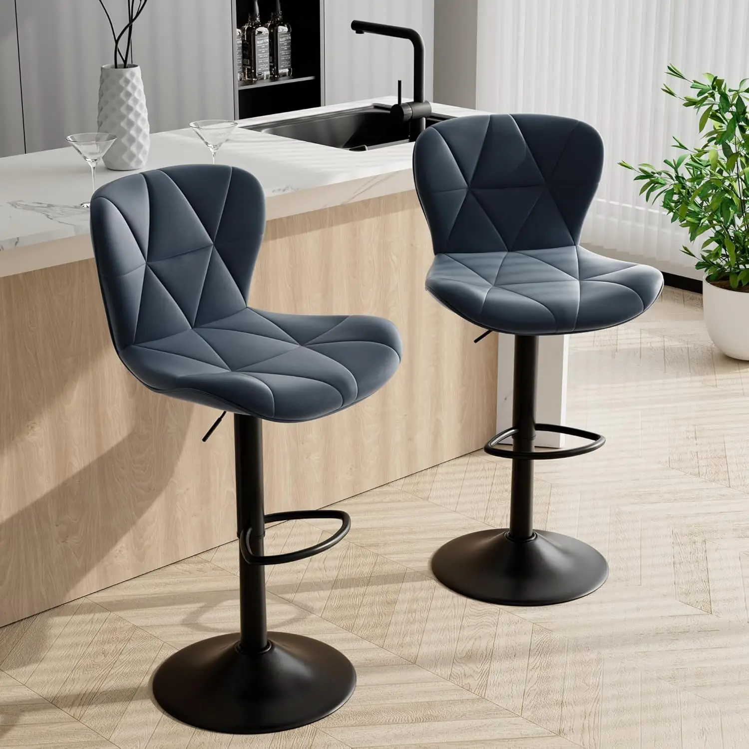 

Bar Stools Set Of 2,Adjustable Swivel Barstools, Faux Leather Bar Chairs,Upholstered Counter Height With High Backrest For