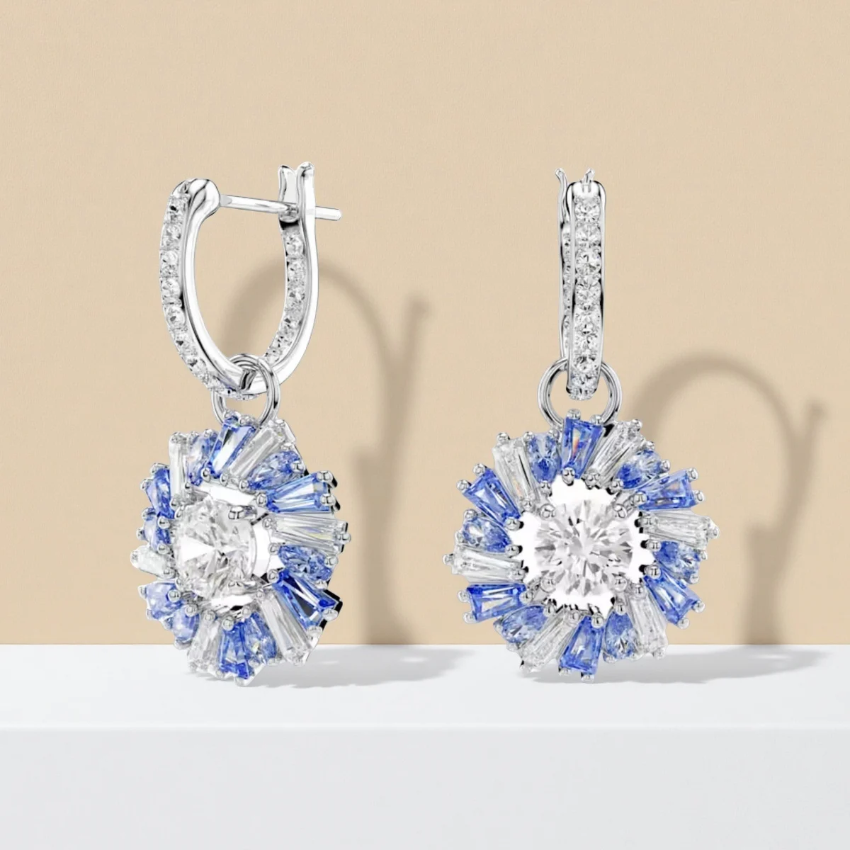 

Sun Ray Crystal Pendant Earrings s925 Rhodium Plated Charm Earrings Showcase Fashion Taste, Trendy Fashion Show Personal Style