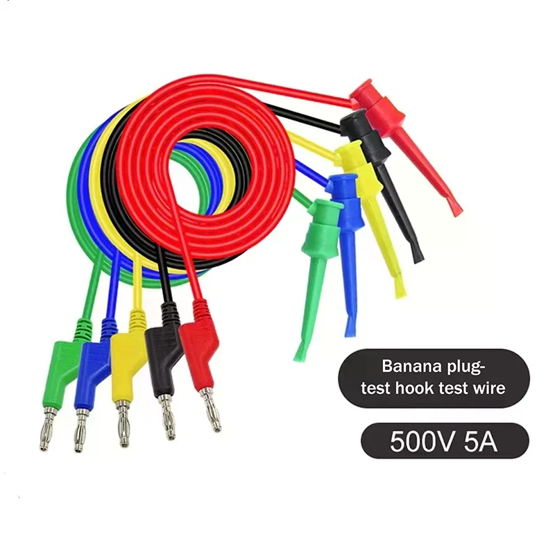 

5Pcs Multimeter Copper 100cm Wire Test Hook Clips To 4mm Stackable Banana Plug Test Leads Mini Grabber Cables