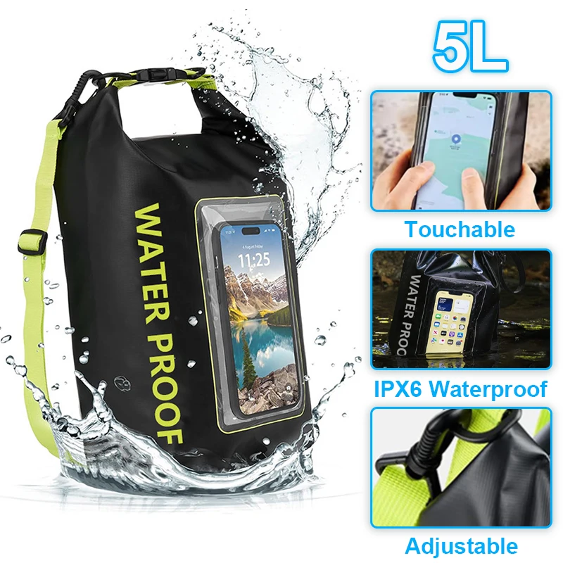 5L Waterproof PVC Dry Bag Touch Screen Waterproof Bags Swimming Diving Shoulder Pouch Outdoor Sports Bags Camping Equipment