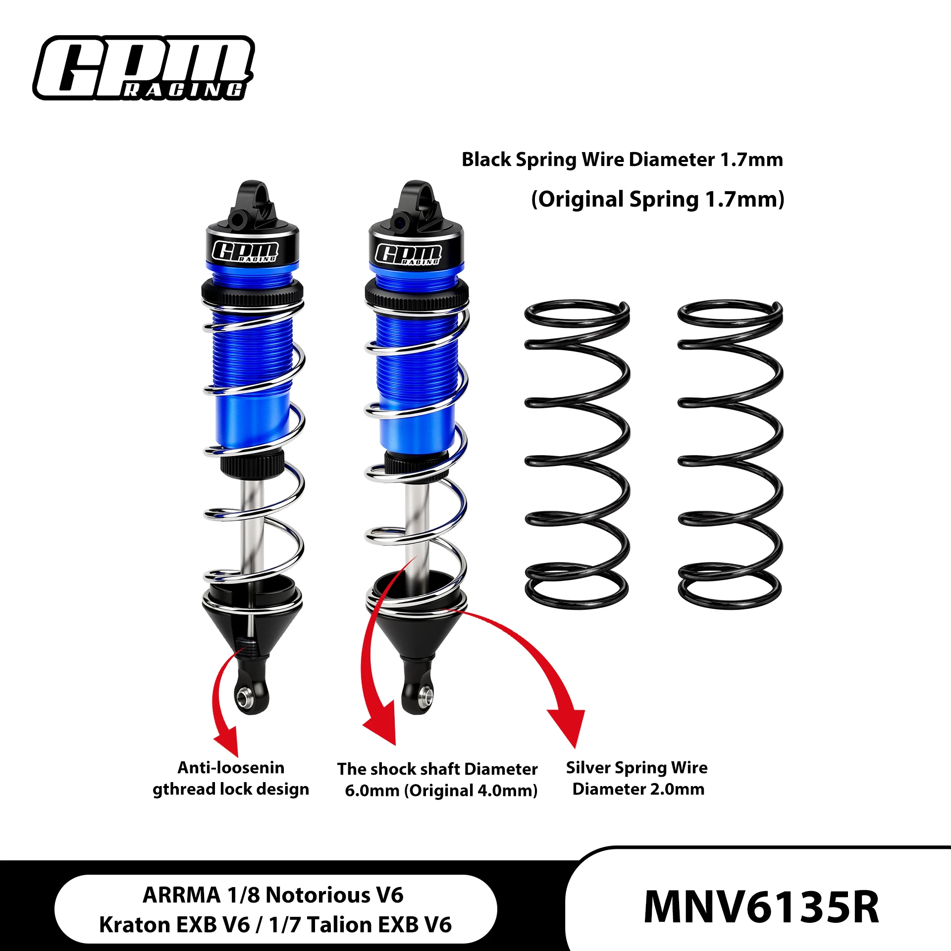 GPM Alloy Rear Shock 135mm For ARRMA 1/7 Talion 6S EXB / Kraton / Notorious 6S V6 -ARA8611V6