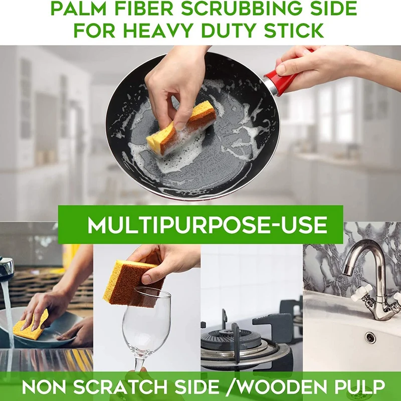 

Натуральная губка для скраба на растительной основе, 8 шт., губка для скруббера из пальмового волокна с биоразлагаемыми компостируемыми губками без царапин-B51B