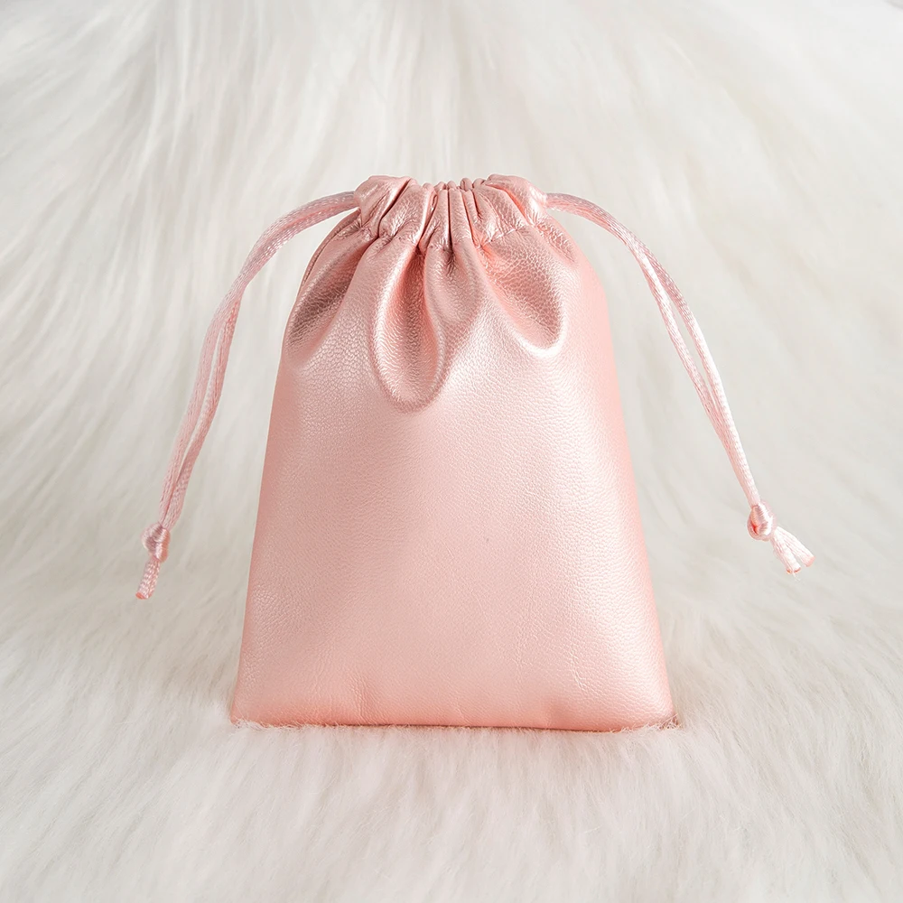10Pcs Black PU Leather Jewelry Drawstring Bags