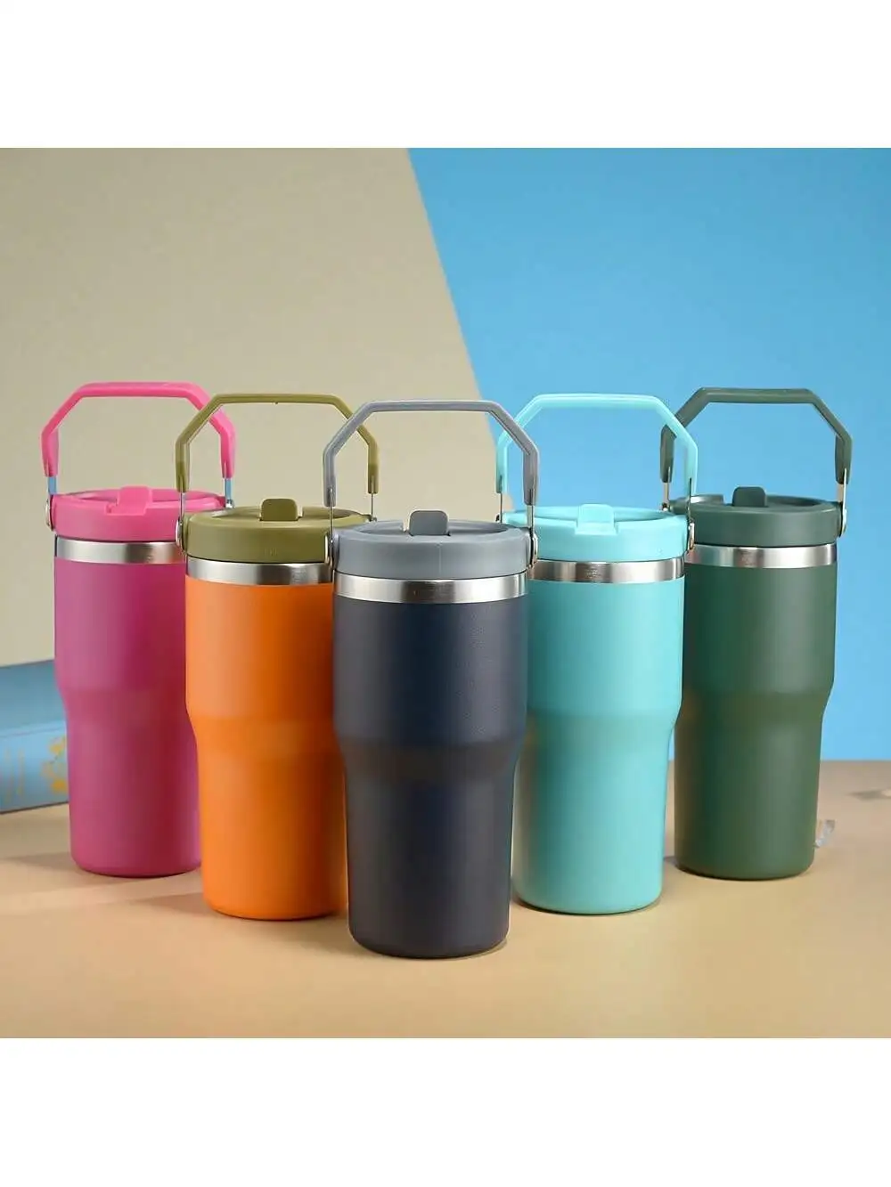 

1 Piece 20 Oz Stainless Steel Tumbler With Lid And Handle - Double Wall Insulated, Insulated Cold Coffee Mug Car Mug Leak Proof,