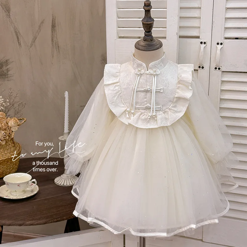 

Girls' Dress2025Autumn New Super Fairy New Chinese Style Little Girl Birthday Dress Puffy Skirt Princess Dress Trendy
