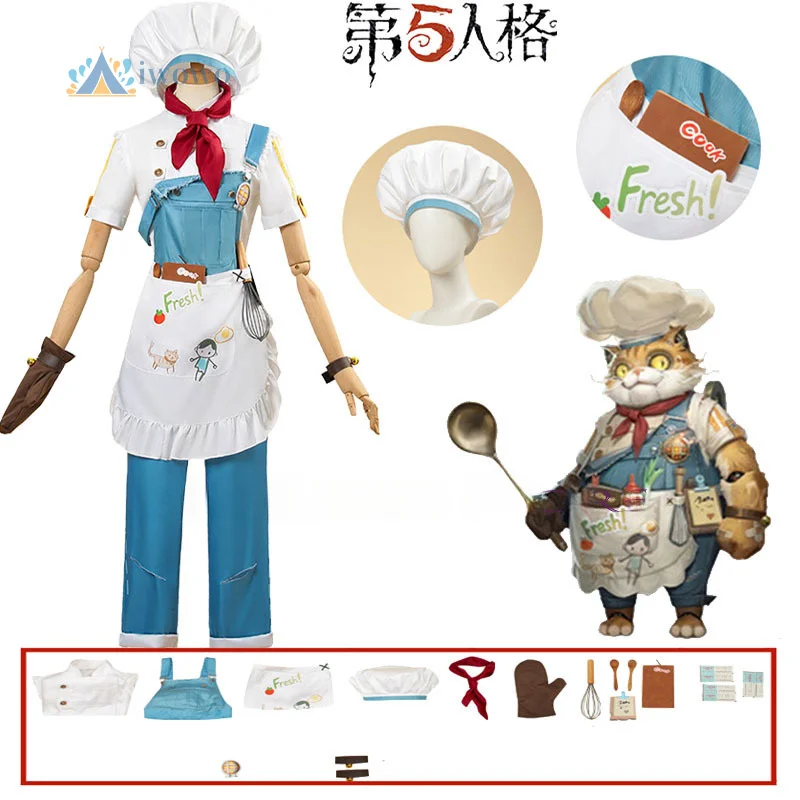 Game Identity ⅤBonbon Costume Cosplay Guard 26 Cat Bang Bang Chef Uniform Hat Full Set Party Role Play Outfit for Women Men