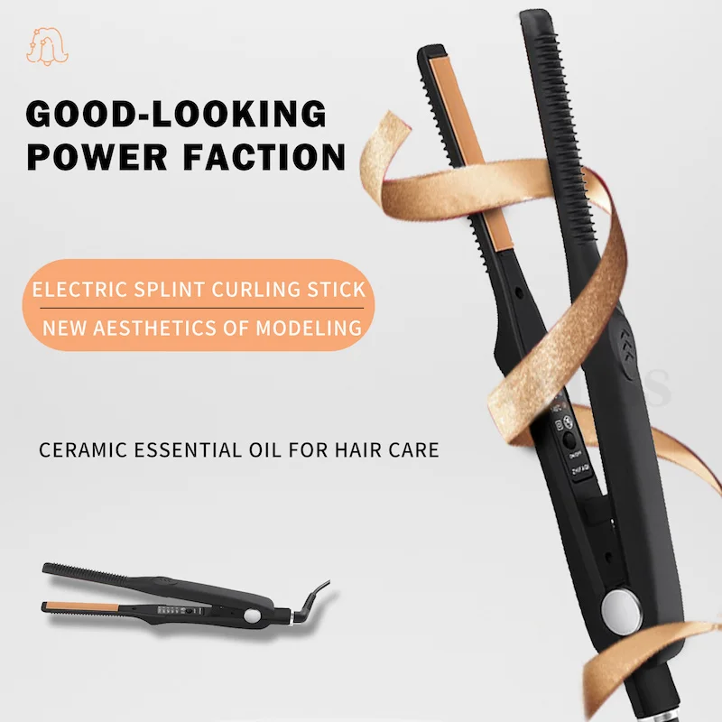 

2-in-1 hair straightener and curling comb, ceramic flat iron short hair straightener for men and women's beards