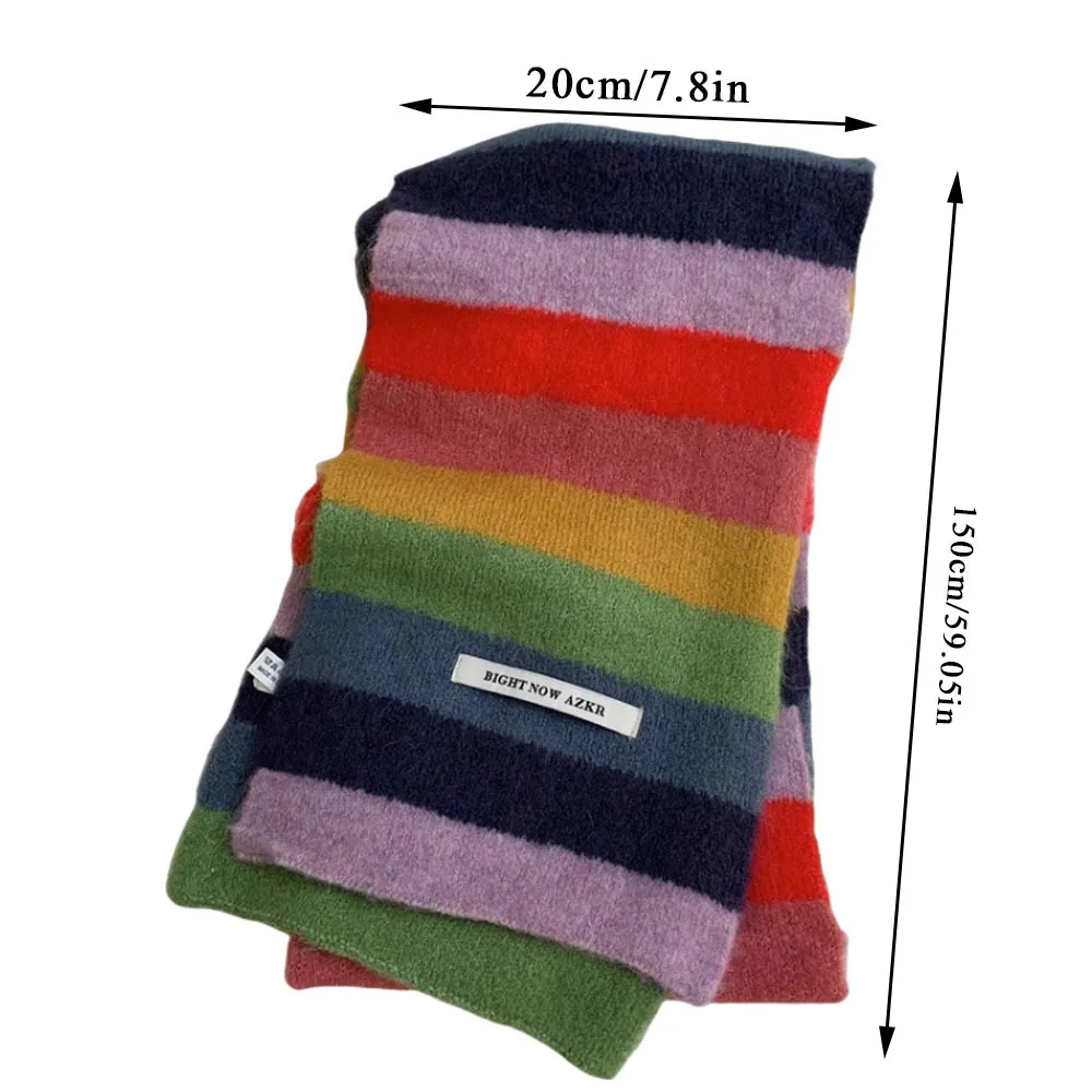 Autumn Winter Scarf Thick Neckerchief Shawl Wool Knit Neck Warmer Striped Elastic Knitted Scarves Rainbow Stripes Mohair Scarf