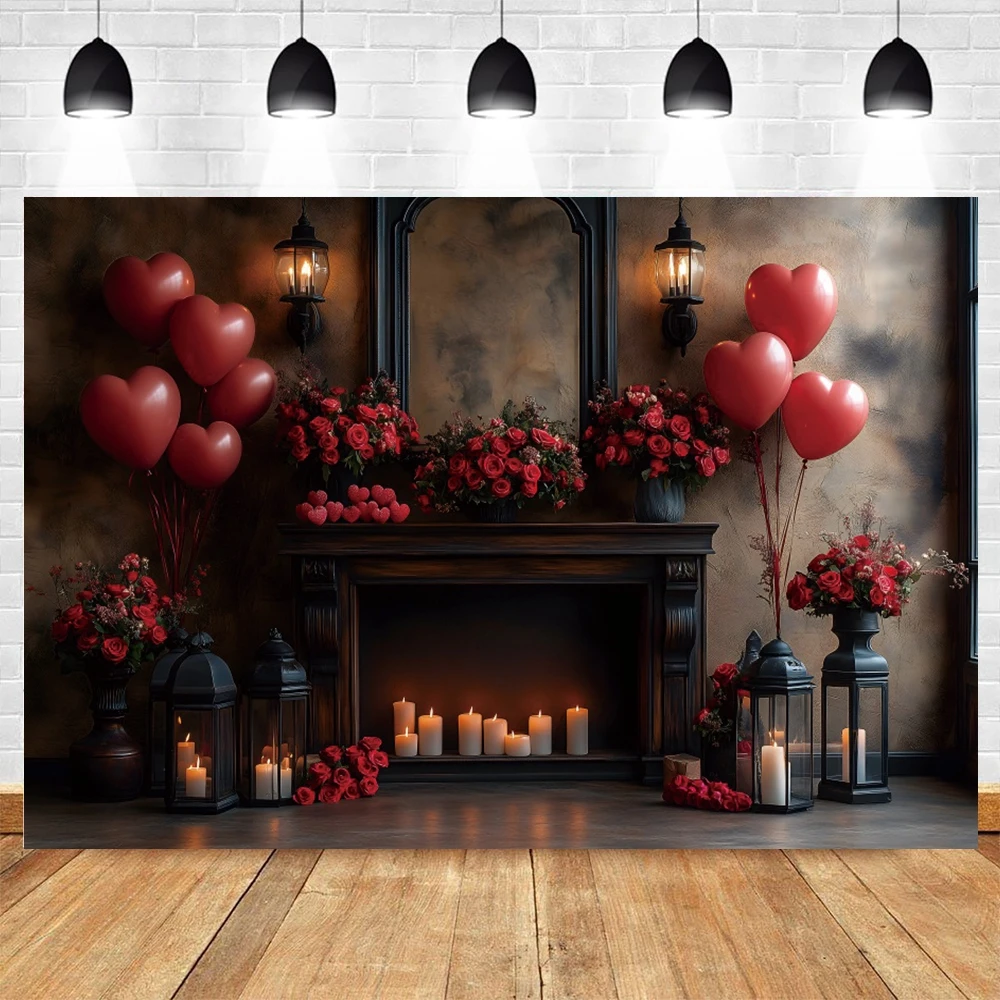 Valentine's Day Theme Photography Background Red Rose Love Heart Flowers Arch Wedding Decor Couple Portrait Backdrop Photo Props