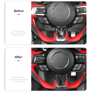 Lenkradplattenabdeckung im Kohlefaserstil, Ford Mustang 2015-2023 Garrison Aufkleber, Innenzubehör des Autos Hauptverkauf Mustang Lenkrad Emblem - №5