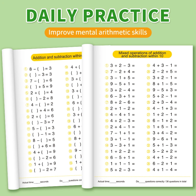 Mathematics Improvement Aids, Addition and Subtraction from 10 to 100, Daily Math Practice Books for Children, Improve Calculation Skills, Early Education Practice Books, Horizontal and Vertical Addition and Subtraction Practice Books for Students, Thinking Training, Learning Supplies, Handwritten Math Practice Books Suitable for Children Aged 3+ and Above view 5