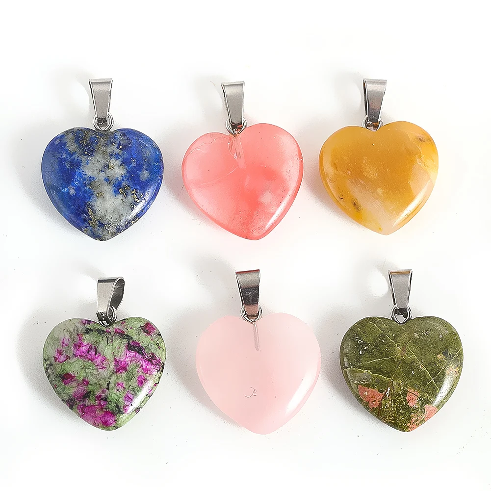 

6 PCS Mini Heart Pendant Natural Crystal Hand Carved DIY Women's Jewellery Necklace Earrings Bracelet Accessories
