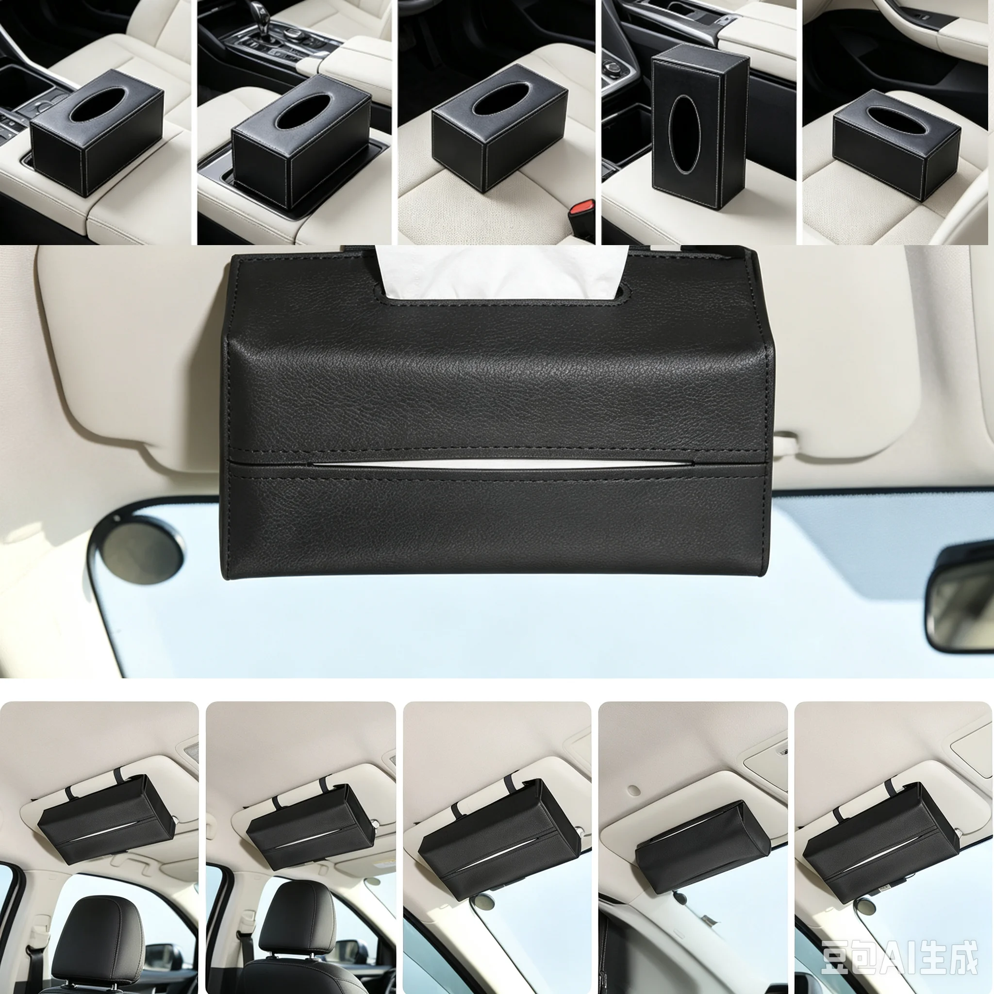 Leather Car Armrest Tissue Box Auto Holder Removable Paper Napkin Box Organizer