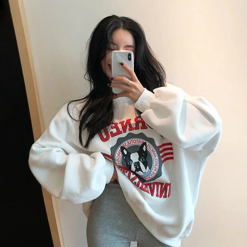 

American Vintage 2025 New Autumn and Winter Versatile Thickened Fleece White Sweatshirt for Women Lazy Style ins Trendy Jacket
