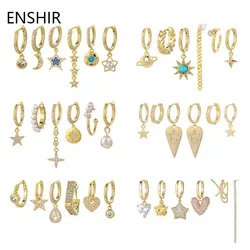 ENSHIR Gold Color 6-piece Earrings Set for Women Men Hip Hop Star Zircon Hoop Earrings Set Jewelry
