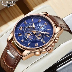 Watches Mens 2023 LIGE Top Brand Luxury Casual Leather Quartz Men's Watch Business Clock Male Sport Waterproof Date Chronograph