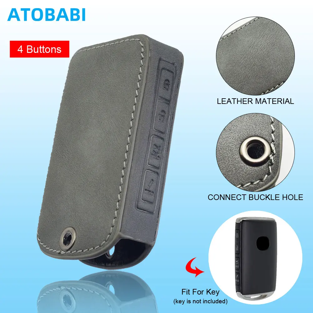 Gray Leather Car Key Cover Bag For Mazda 3 6 CX-5 CX-9 MX-5 Miata CX-90 CX-50 CX-30 2023 2024 2025 Smart Remote Fobs Shell Case
