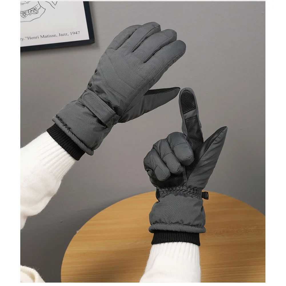 Windproof Ski Gloves Touchscreen Three Finger Waterproof Thermal Anti Slip Palm Secure Grip Adjustable Strap for Hiking Skiing