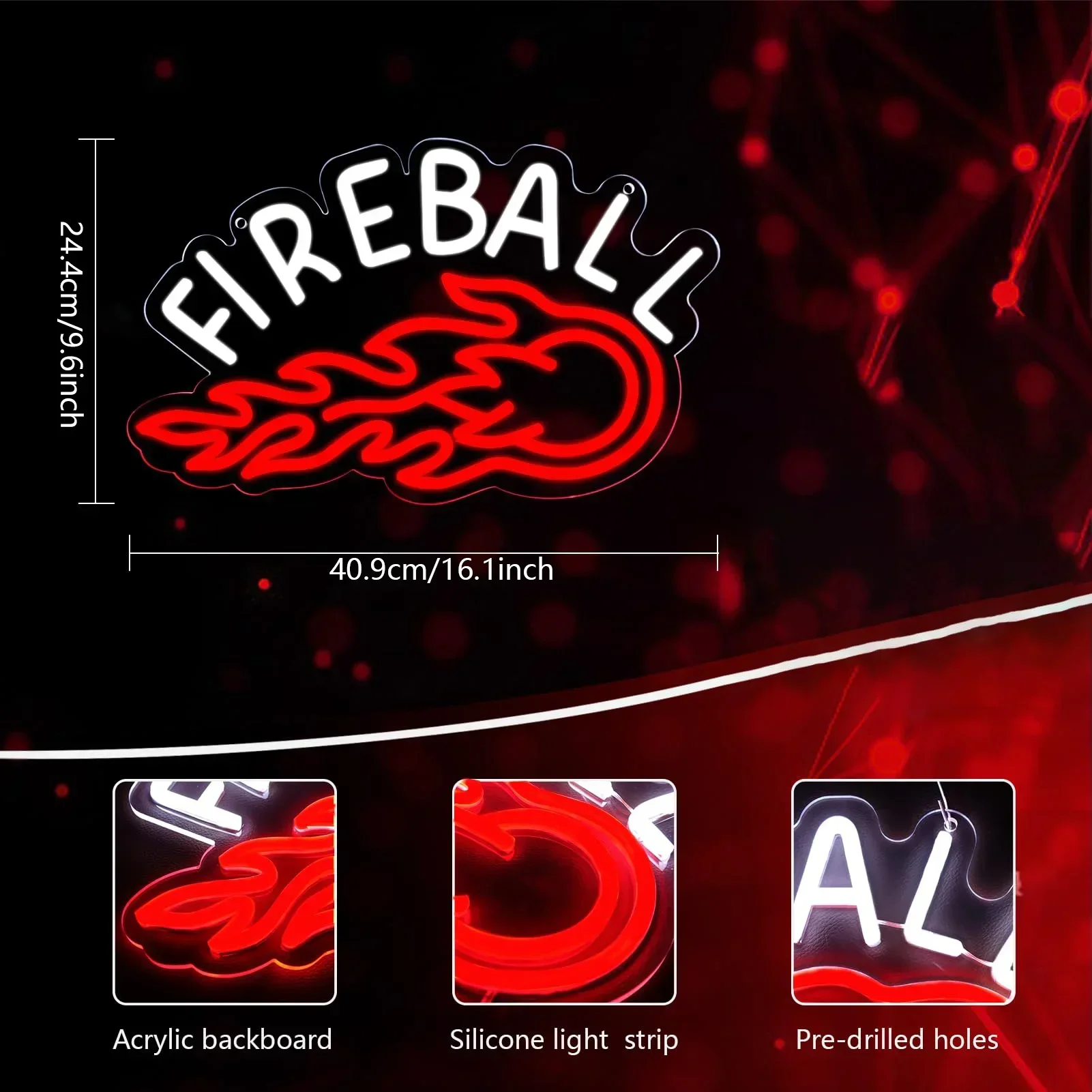 FIREBALL Neon Sign, LED Neon Light Sign,USB Powered Decorative Bar Open Sign for Home Bar Store Party Decor Bar Bedroom