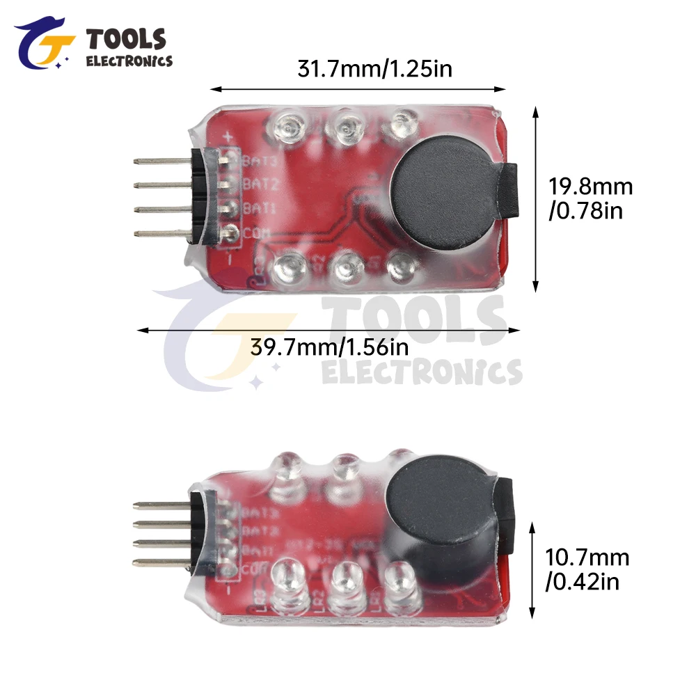 2-3S Lithium Battery low voltage Alarm Buzzer Speaker LED indicator Low Voltage Alarm Module