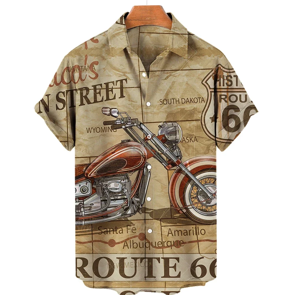 2025 summer route 66 vintage shirt American flag 3d print Hawaiian shirt breathable short sleeve lapel men shirt  men clothing