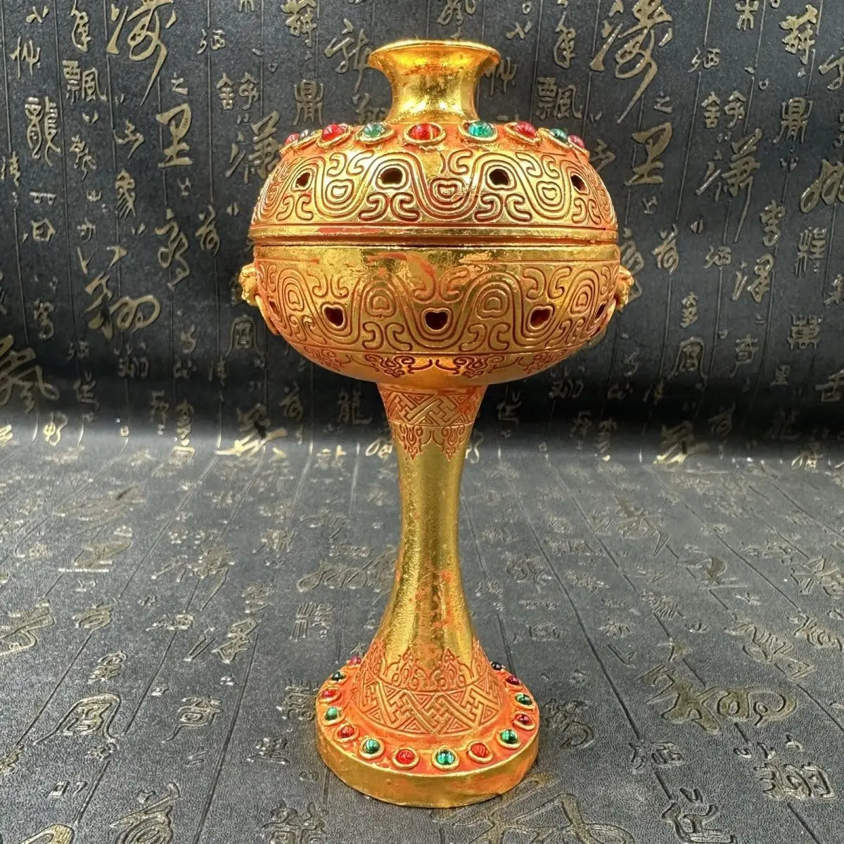 Double Lion Ear Incense Antique Bronze Gilt Boshan Furnace Sandalwood Ornament