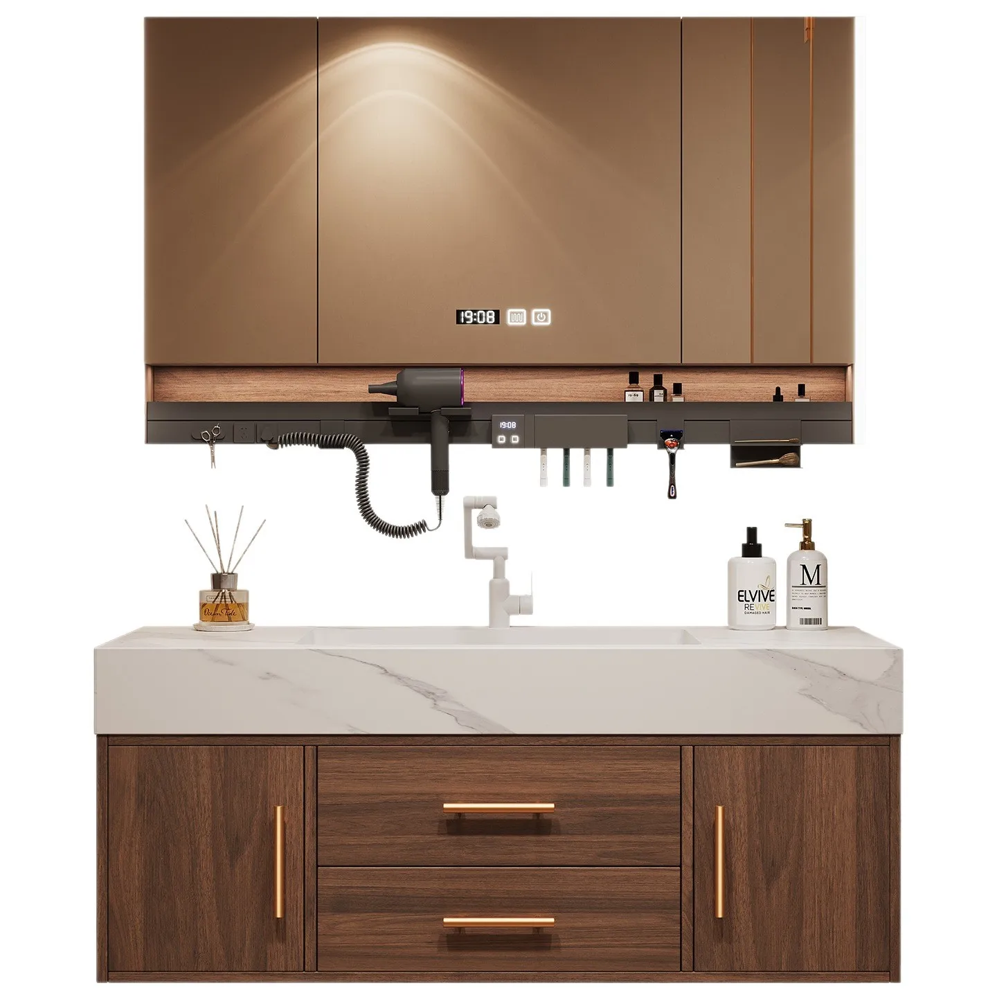 Medieval hotel style bathroom cabinet combination slate ceramic integrated seamless basin bathroom washbasin hand washbasin