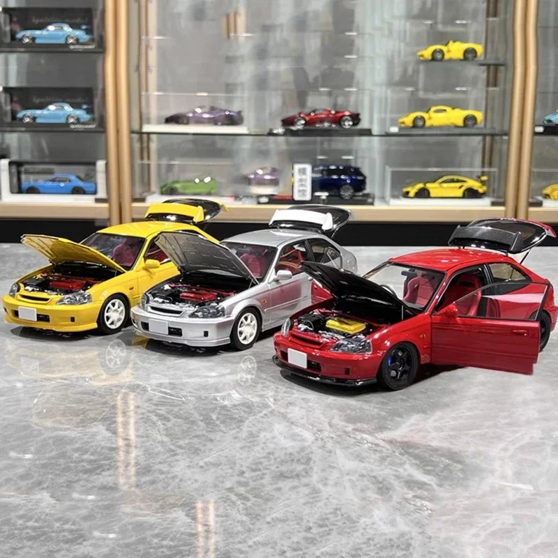 MH 1:18 Civic REK9 liga de motor modelo de carro aberto completo decoração de coleção infantil, um presente de feriado para amigos.