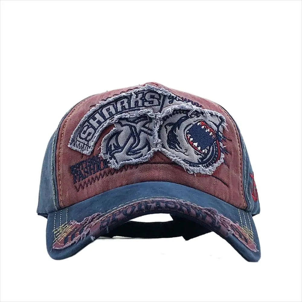 Fashion Embroidered Shark Baseball Cap Adjustable Animal Snapback Hat Washed Sun Hat Truck Cap Hip Hop