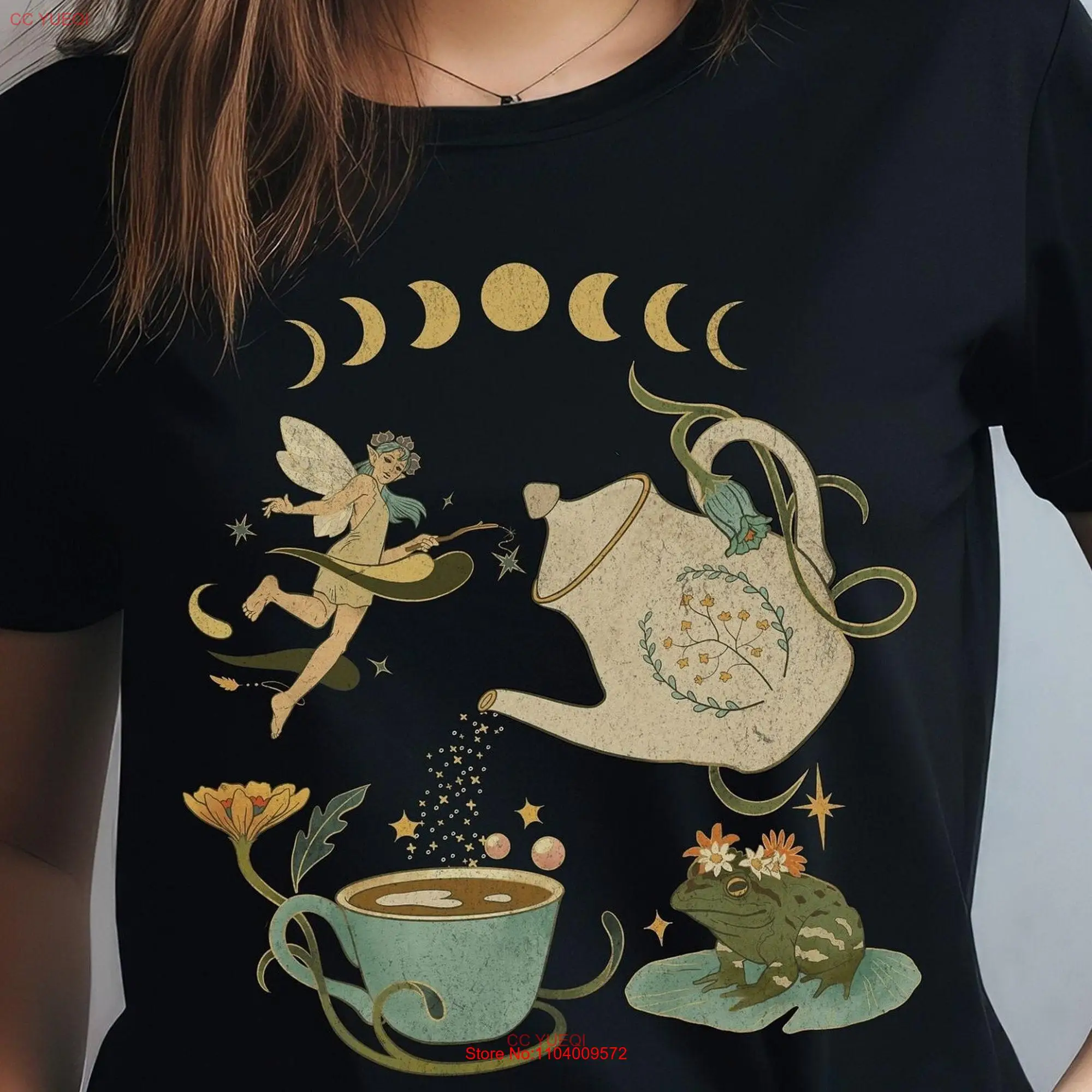 Fairycore T Shirt Cottagecore Clothing Moonlight Tea Party Grunge Moon Fairy Frog Faecore Drinker  long or short sleeves